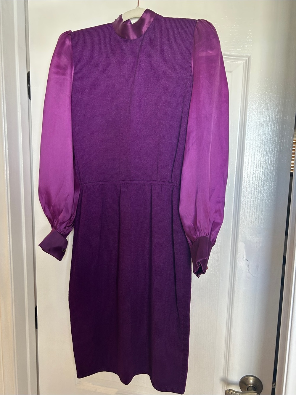 St. John Two-Tone Purple Long Sleeve Midi Dress